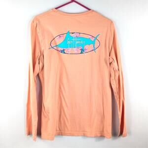 Guy Harvey Womens XL Peach Long Sleeve Marlin Floral Graphic Tee 100% Cotton